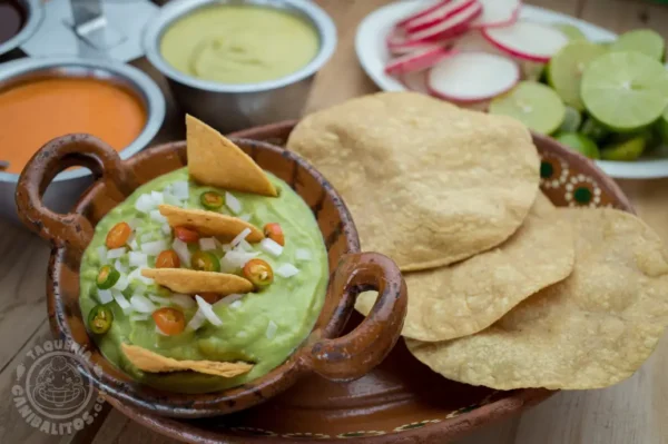 Orden de guacamole con totopos