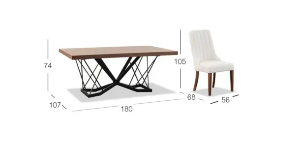 Comedor Rectangular 180 Cm Piastri Beige 7 Piezas - Imagen 2